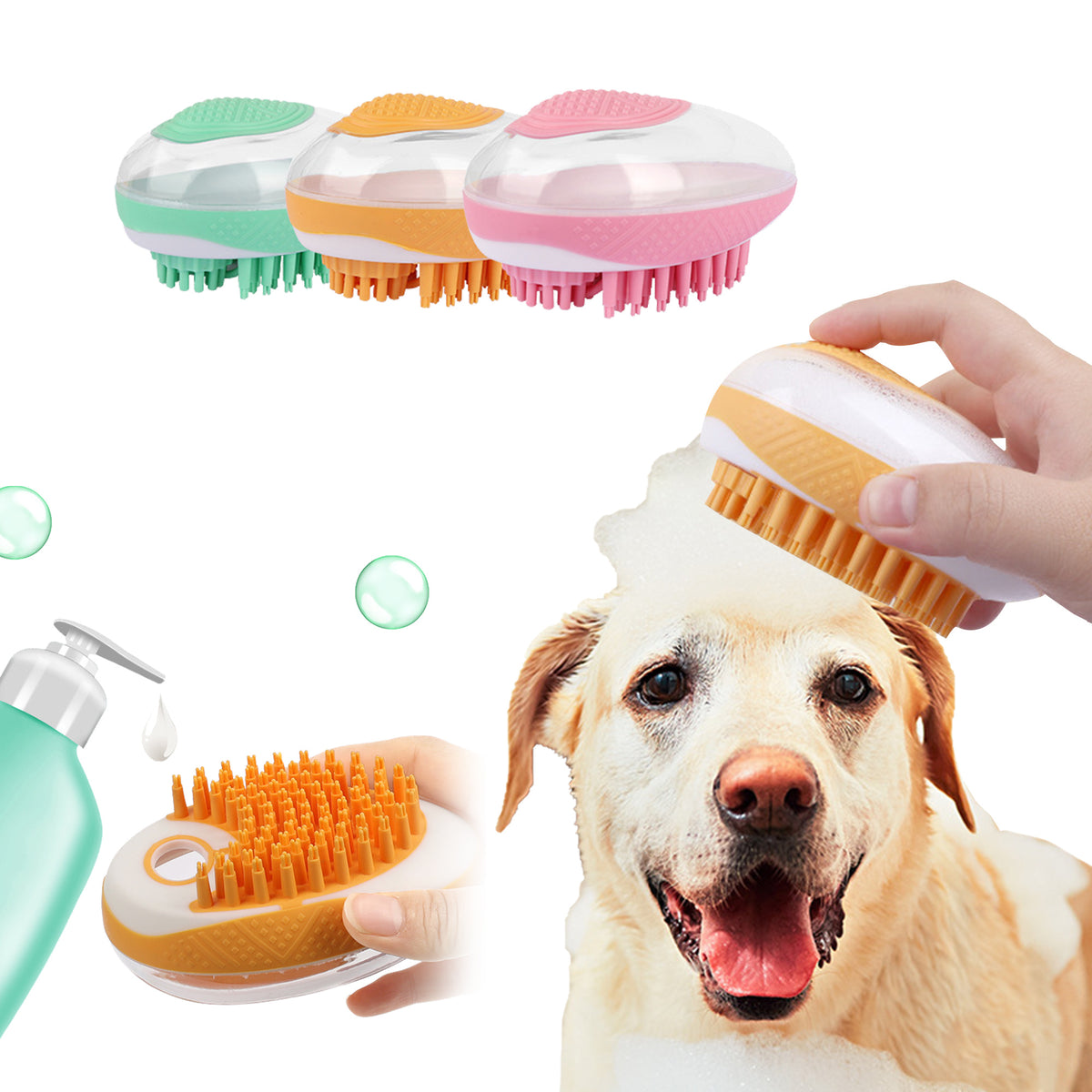 2-in-1 Pet Bath & Grooming Brush - Soft Silicone Dog and Cat Massage Comb