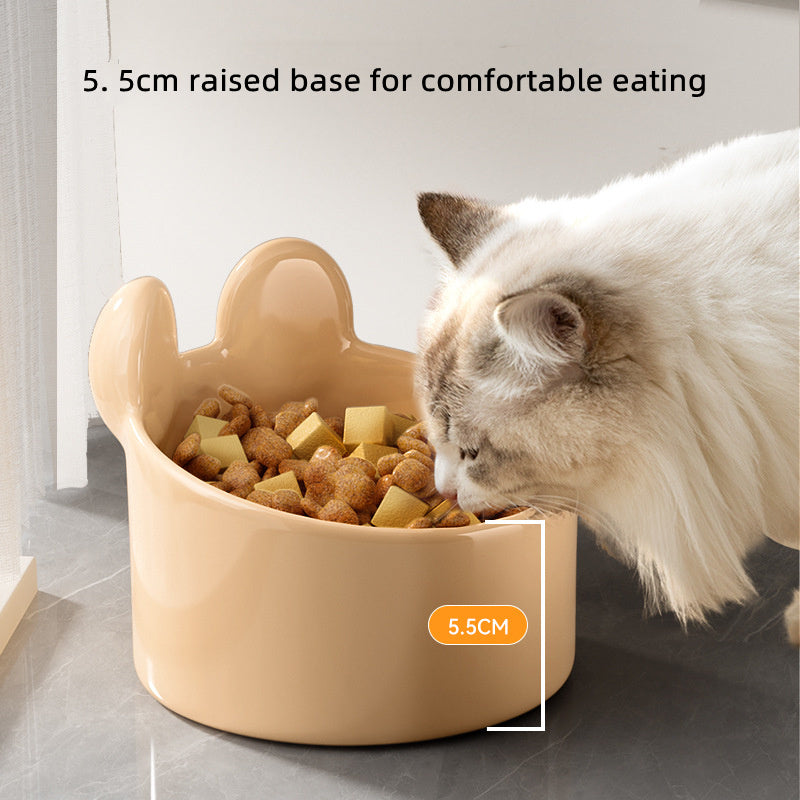 Ceramic Pet Food Bowl - Neck Protection Design for Cats & Dogs