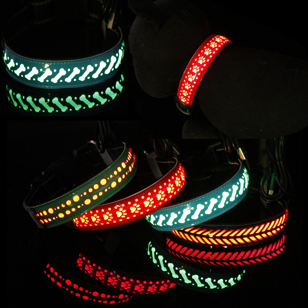 LED Luminous Engraved Leather Dog Collar - Rechargeable Pet Collar