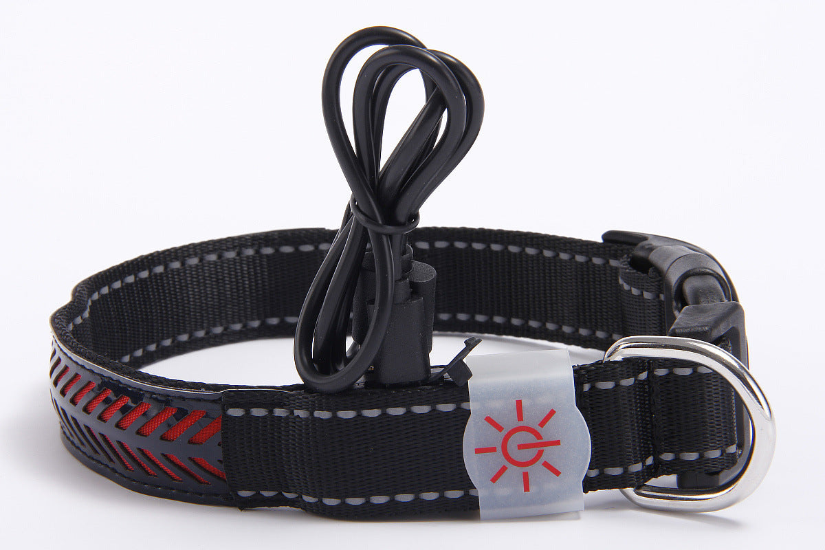 LED Luminous Engraved Leather Dog Collar - Rechargeable Pet Collar