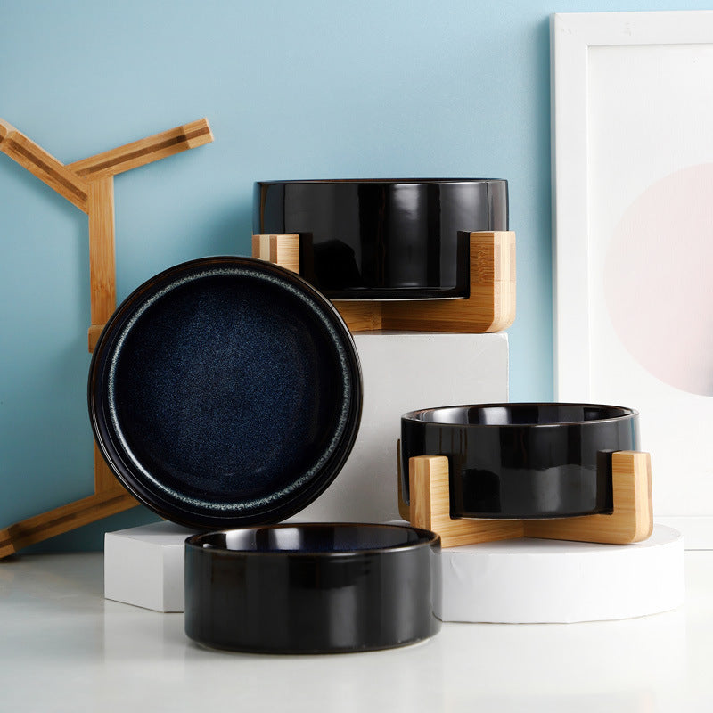 Ceramic Tilted Cat Bowl Feeder with Elevated Base