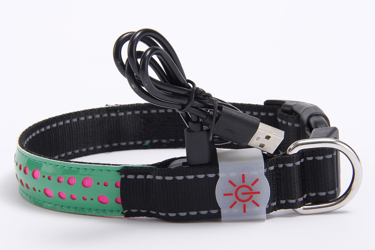 LED Luminous Engraved Leather Dog Collar - Rechargeable Pet Collar