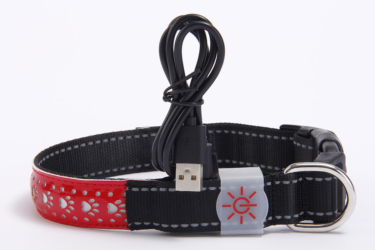 LED Luminous Engraved Leather Dog Collar - Rechargeable Pet Collar